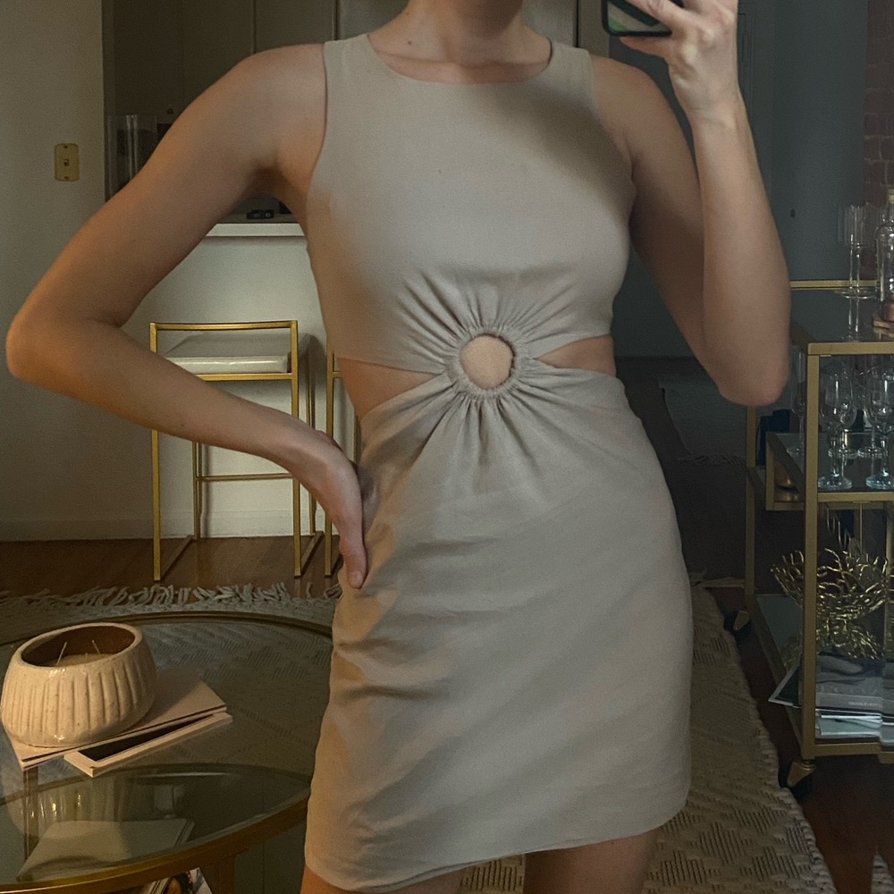 Zara Kourt Beige Cut Out Ring Mini dress
